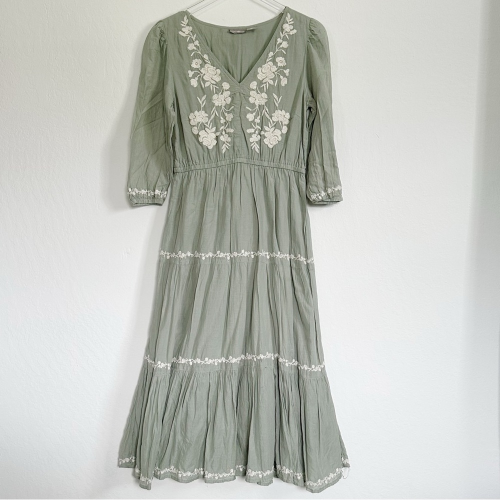 Lucky Brand Embroidered Tiered Midi Dress